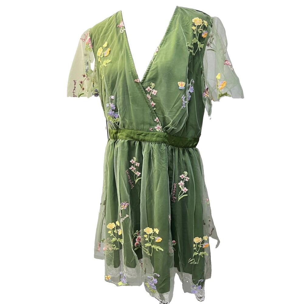 Green Tulle Embroider Floral Lined Fairy Garden Wedding/Prom Dress Plus NWT XXL - Picture 3 of 15